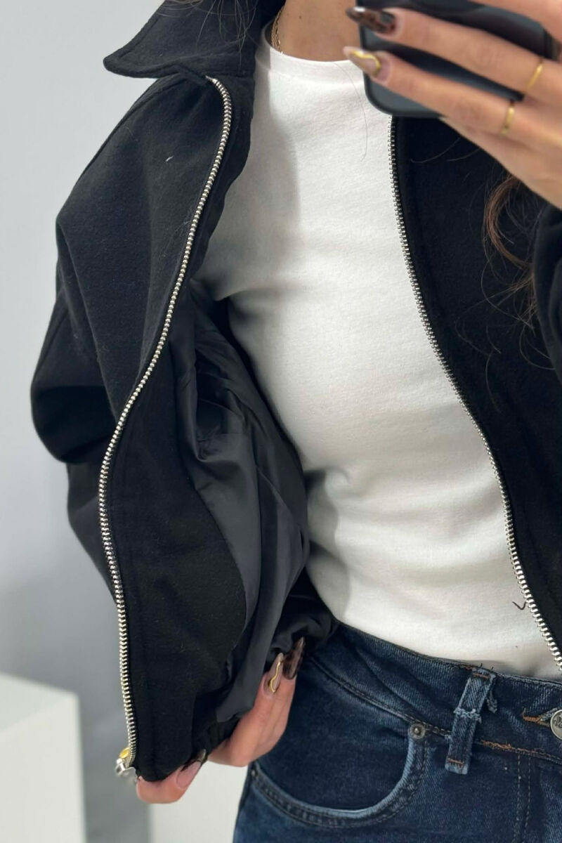 ONE COLOR ZIPPER WOMEN JACKET BLACK/ E ZEZE - 4