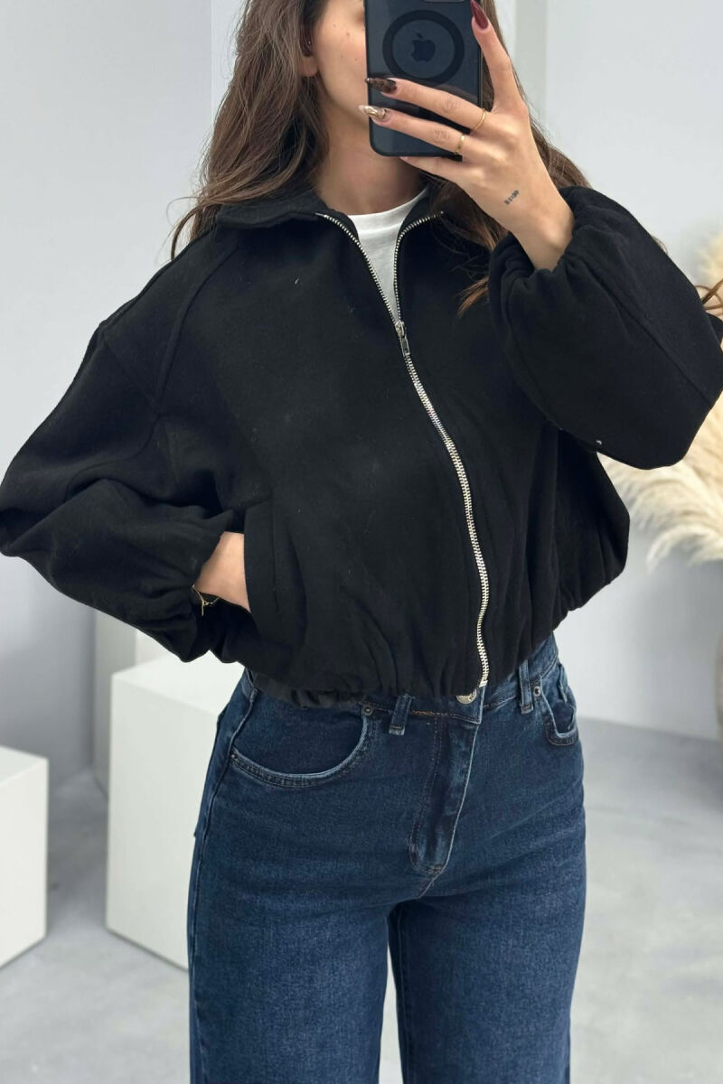 ONE COLOR ZIPPER WOMEN JACKET BLACK/ E ZEZE - 5