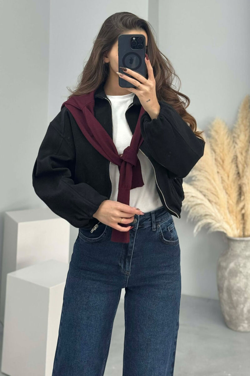 ONE COLOR ZIPPER WOMEN JACKET BLACK/ E ZEZE - 6