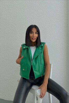 ONE COLOR ZIPPER WOMEN VEST GREEN/JESHILE 