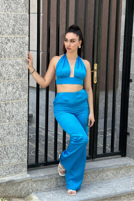 ONE COLORS CROP+TREOSERS WOMAN SET BLUE/BLU 