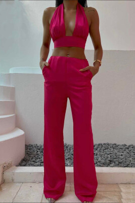 ONE COLORS CROP+TREOSERS WOMAN SET FUCHSIA/CIKLAMI 