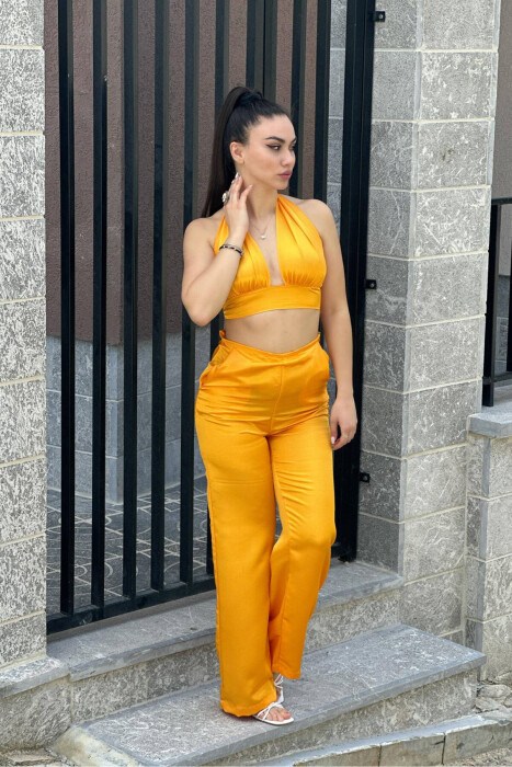 ONE COLORS CROP+TREOSERS WOMAN SET YELLOW/E VERDHE - KLAUDIO FASHION