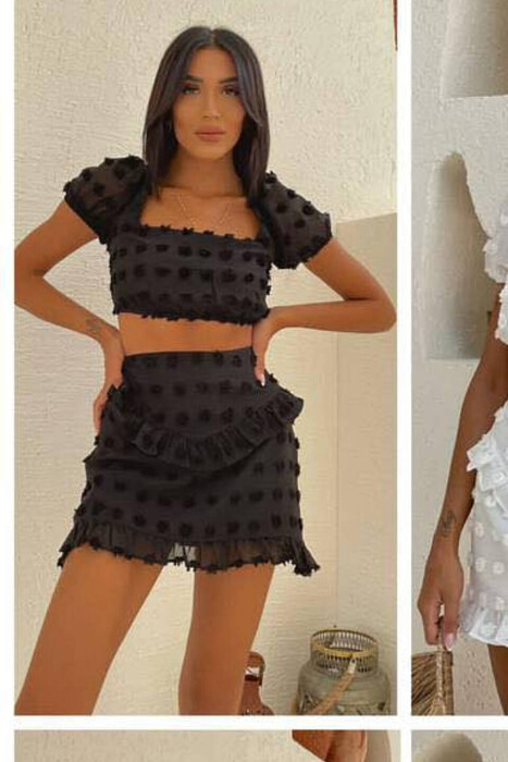 ONE COLOUR CROP & SKIRT WOMAN SET BLACK/ E ZEZE - KLAUDIO FASHION