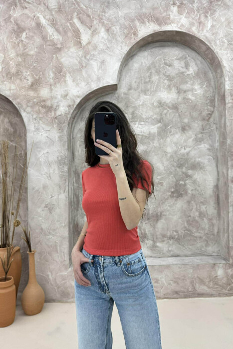 ONE COLOUR SIMPLE WOMAN T-SHIRT SALMON/SALMON - 1