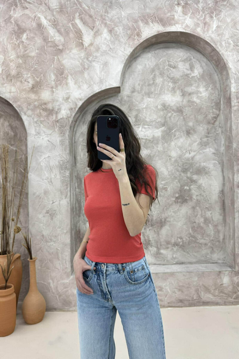 ONE COLOUR SIMPLE WOMAN T-SHIRT SALMON/SALMON - 1