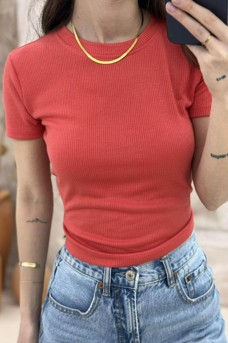 ONE COLOUR SIMPLE WOMAN T-SHIRT SALMON/SALMON - 2