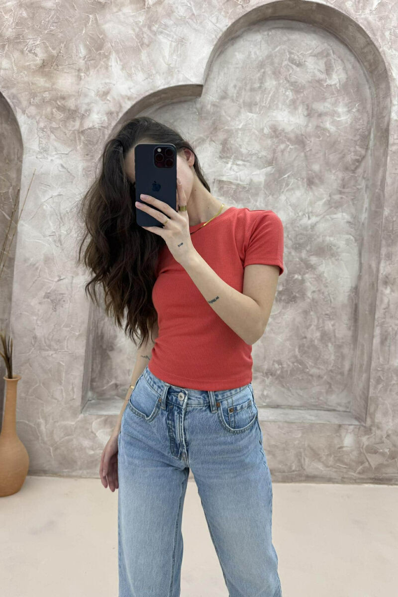 ONE COLOUR SIMPLE WOMAN T-SHIRT SALMON/SALMON - 4