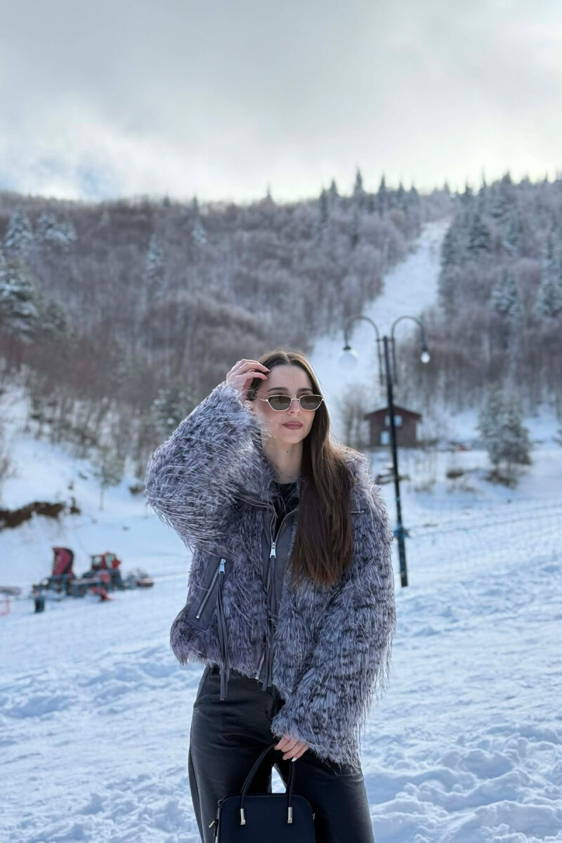 ONE COLOUR ZIPPER FAUX FUR WOMAN COAT GREY/GRI - 4