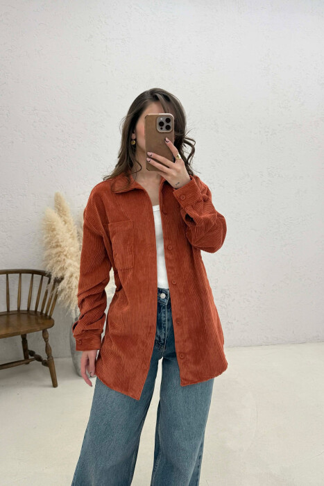 ONE FRONT POCKET WOMAN SHIRT BRICK/TULLE - KLAUDIO FASHION