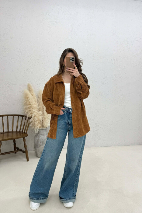 ONE FRONT POCKET WOMAN SHIRT BROWN/KAFE - 2