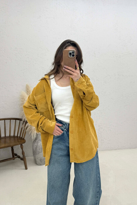 ONE FRONT POCKET WOMAN SHIRT MUSTARD/MUSTARDE - KLAUDIO FASHION