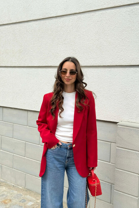 ONE GOLD BUTTON CLASSIC WOMAN JACKET BURGUNDY/VISHNJE - KLAUDIO FASHION