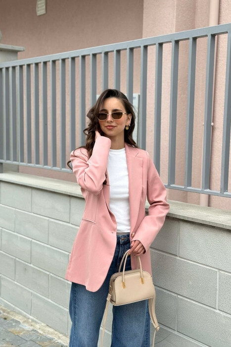 ONE GOLD BUTTON CLASSIC WOMAN JACKET POWDER/PUDER - KLAUDIO FASHION