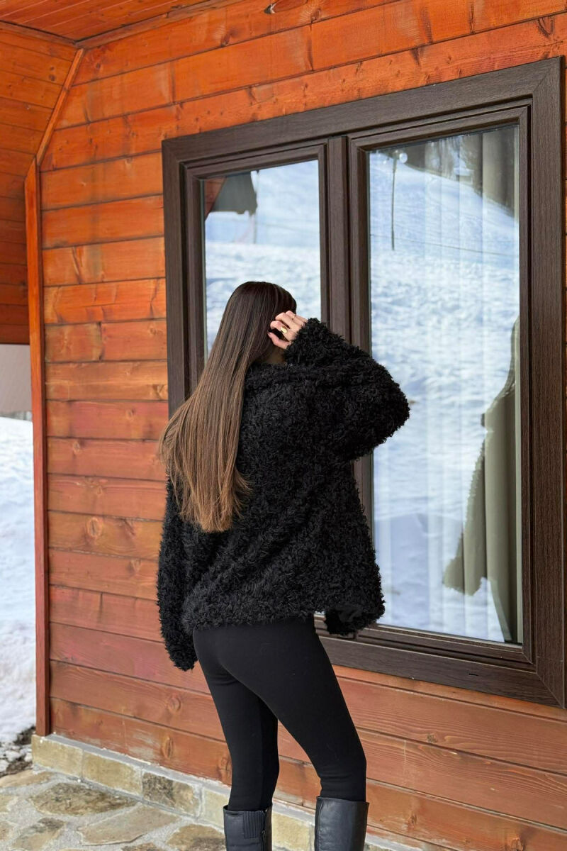 ONE COLOR CURLY FAUX FUR WOMAN COAT BLACK/ E ZEZE - 3