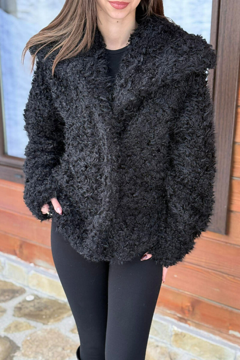 ONE COLOR CURLY FAUX FUR WOMAN COAT BLACK/ E ZEZE - 5