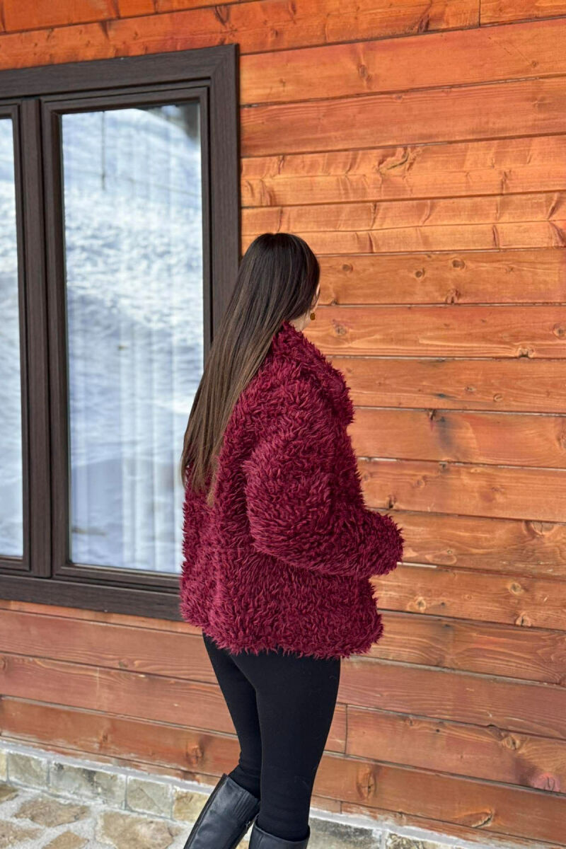 ONE COLOR CURLY FAUX FUR WOMAN COAT BURGUNDY/VISHNJE - 4