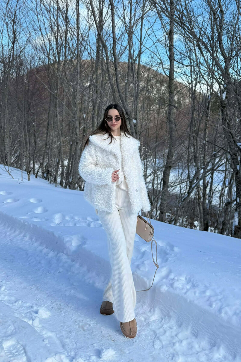 ONE COLOR CURLY FAUX FUR WOMAN COAT WHITE-E BARDHE - 6