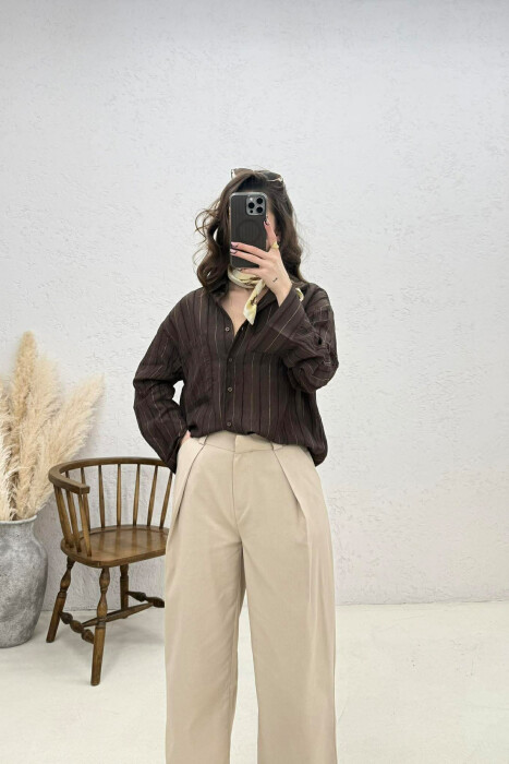 ONE POCKET WOMAN SHIRT DARK BROWN/KAE - 2