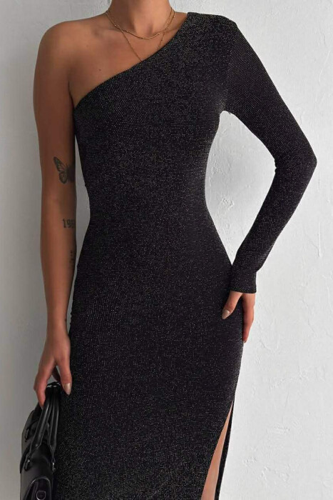 ONE SHOULDER OFF SHINY WOMAN DRESS BLACK/ E ZEZE - 2
