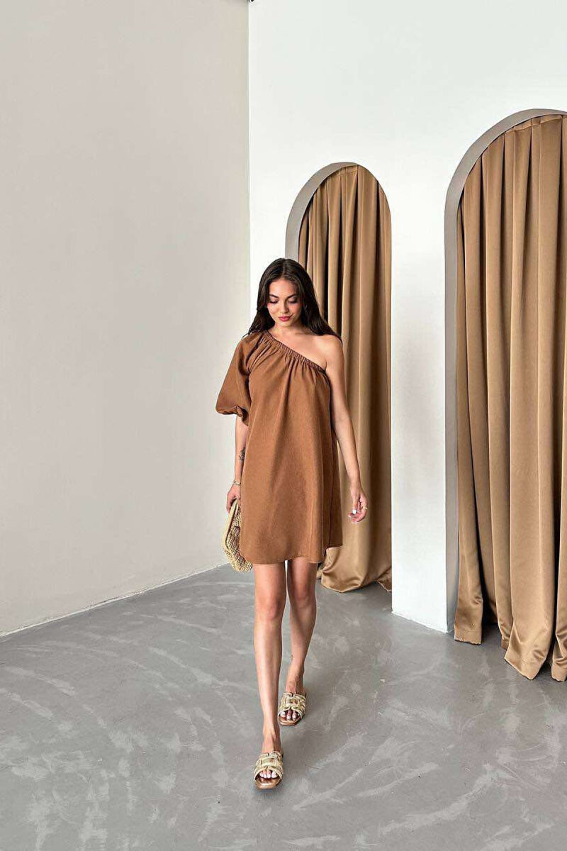 ONE SHOULDER OFF SIMPLE WOMEN DRESS BROWN/KAFE - 7
