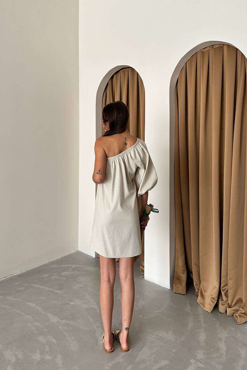 ONE SHOULDER OFF SIMPLE WOMEN DRESS CREAM/KREM - 7