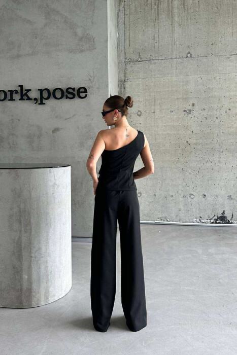 ONE SHOULDER OFF VEST+TROUSERS WOMEN SET BLACK/ E ZEZE - 3