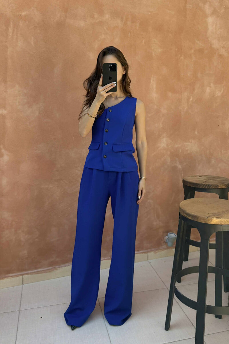 ONE SHOULDER OFF VEST+TROUSERS WOMEN SET DARK BLUE/BEE - 2