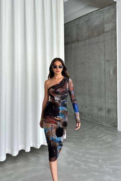 ONE SHOULDER OFF WOMAN DRESS MULTIPLE/SHNGJ - KLAUDIO FASHION