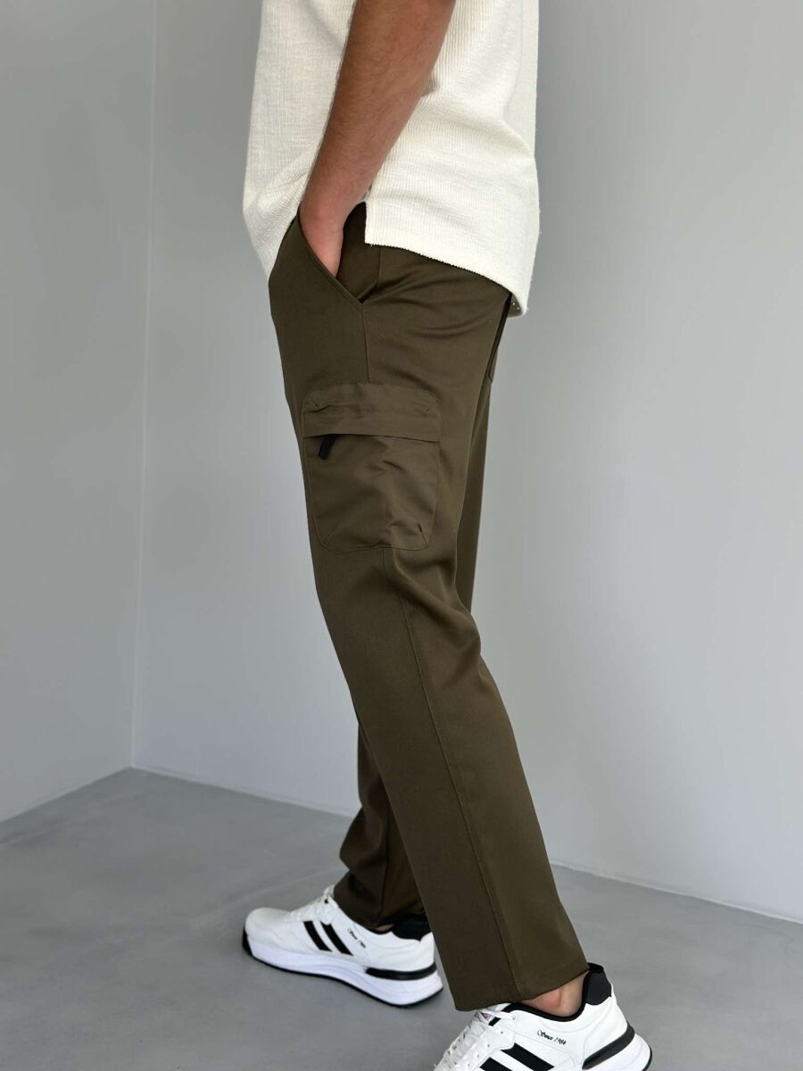 ONE SIDE POCKET ELASTIC WAIST MEN PANTS GREEN/JESHILE - 3