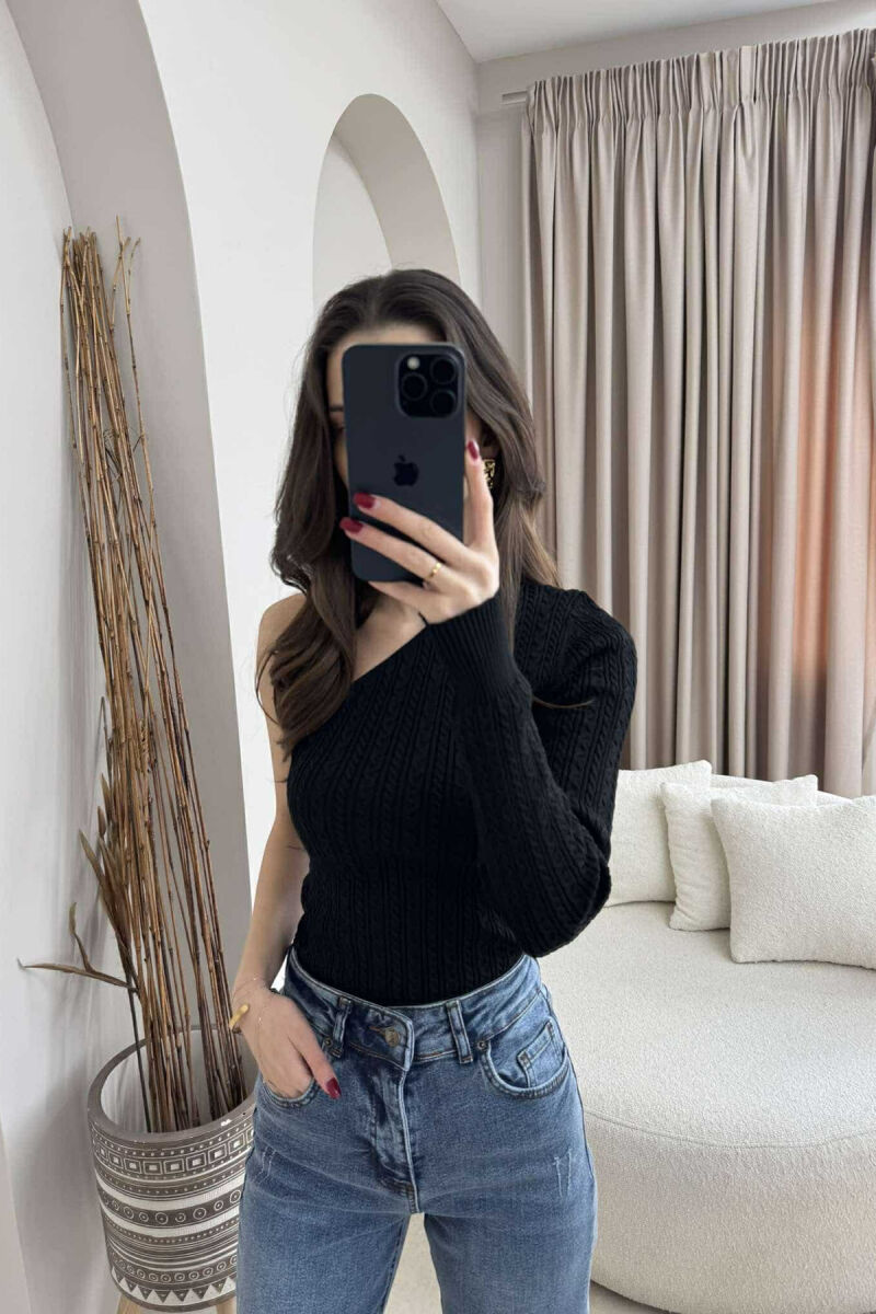 ONE SLEEVE SIMPLE WOMEN SWEATER BLACK/ E ZEZE - 6