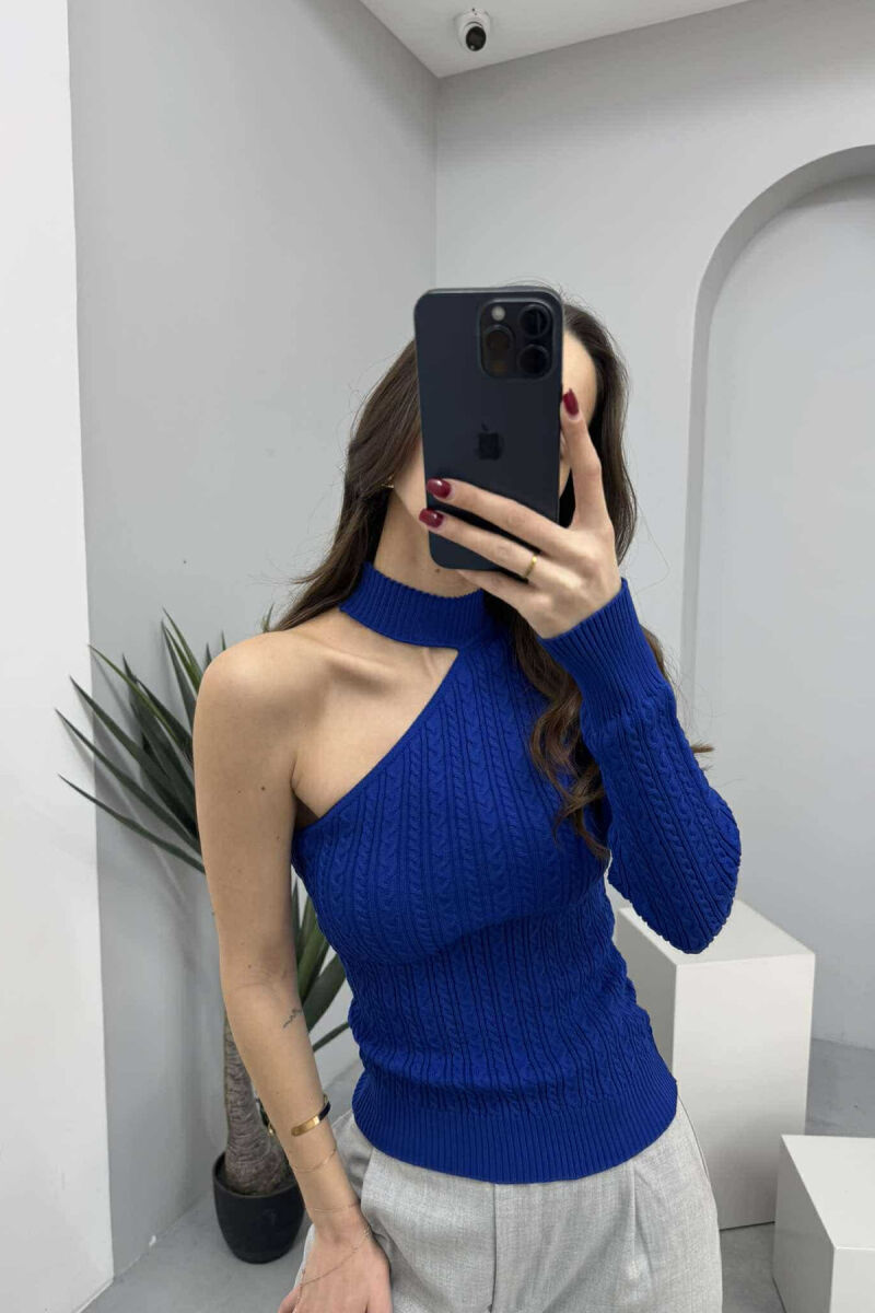 ONE SLEEVE SIMPLE WOMEN SWEATER BLUE/BLU - 2