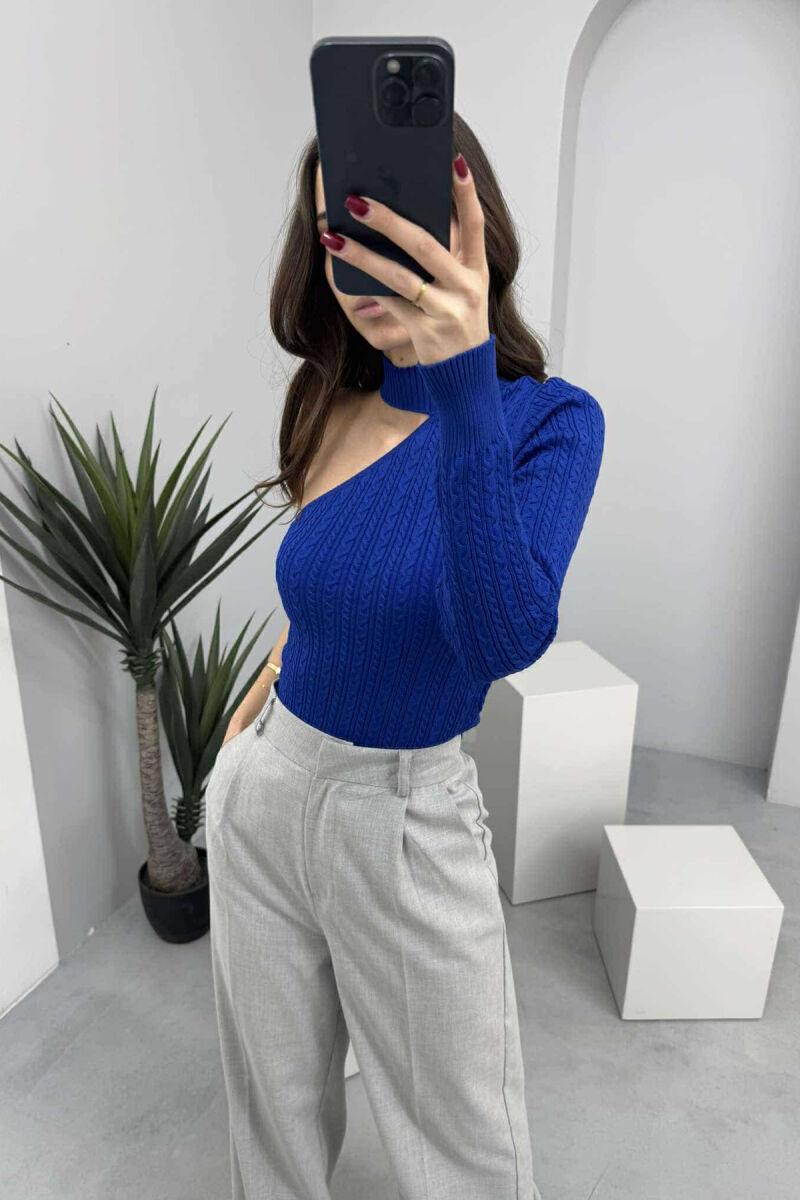 ONE SLEEVE SIMPLE WOMEN SWEATER BLUE/BLU - 3