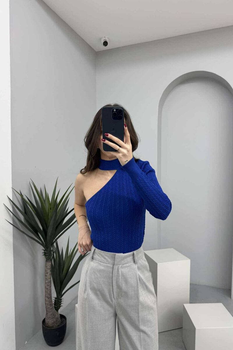 ONE SLEEVE SIMPLE WOMEN SWEATER BLUE/BLU - 5