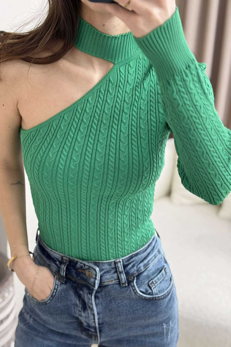 ONE SLEEVE SIMPLE WOMEN SWEATER GREEN/JESHILE - 3