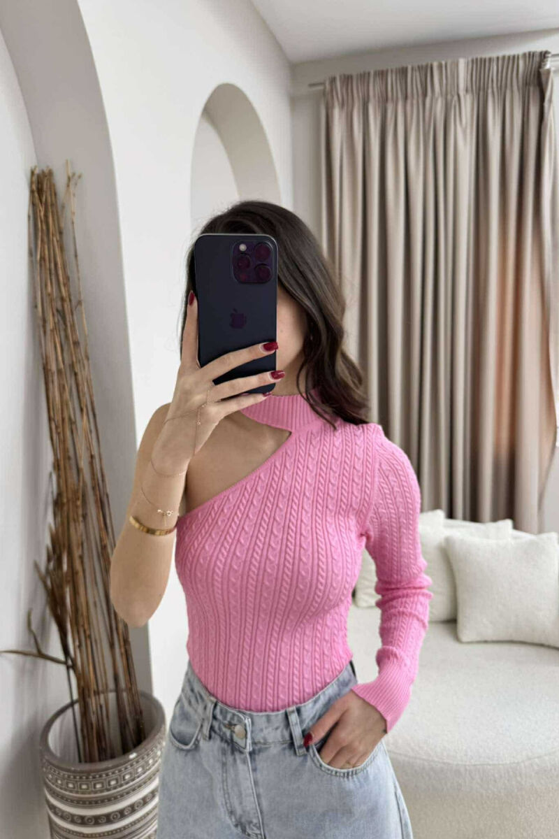 ONE SLEEVE SIMPLE WOMEN SWEATER PINK/ROZE - 1