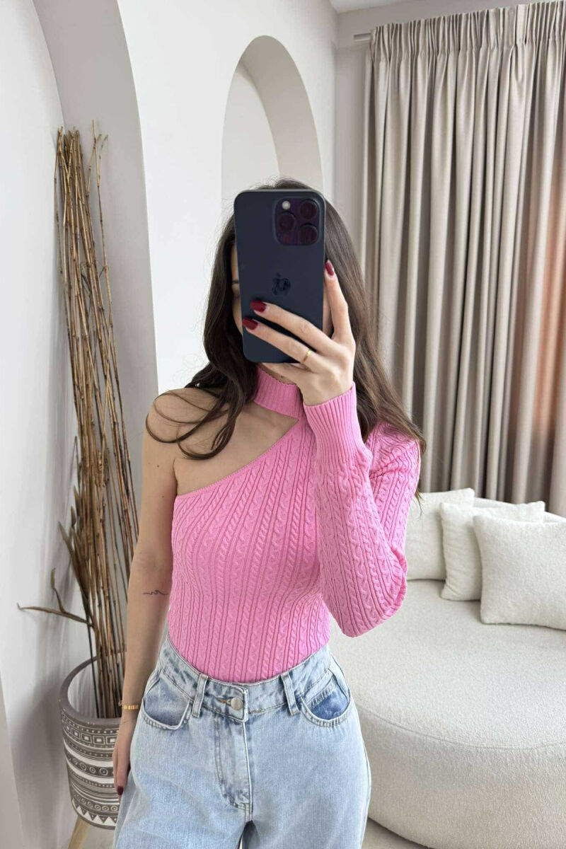 ONE SLEEVE SIMPLE WOMEN SWEATER PINK/ROZE - 3