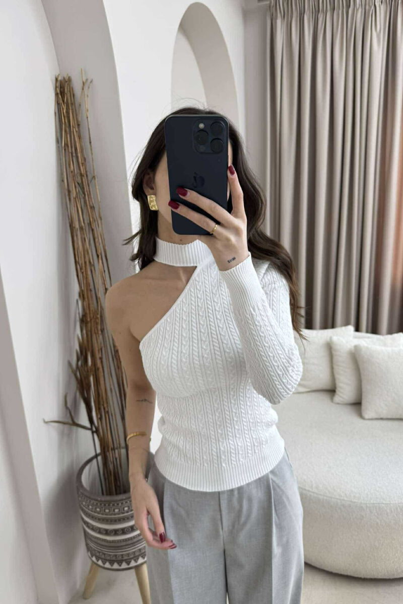 ONE SLEEVE SIMPLE WOMEN SWEATER WHITE-E BARDHE - 2
