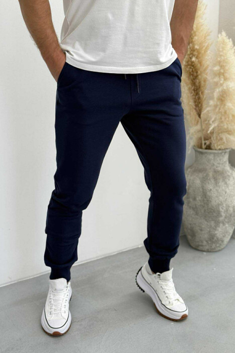 ONE COLOR SIMPLE LOGO MEN JOGGERS DARK BLUE/BEE - 2