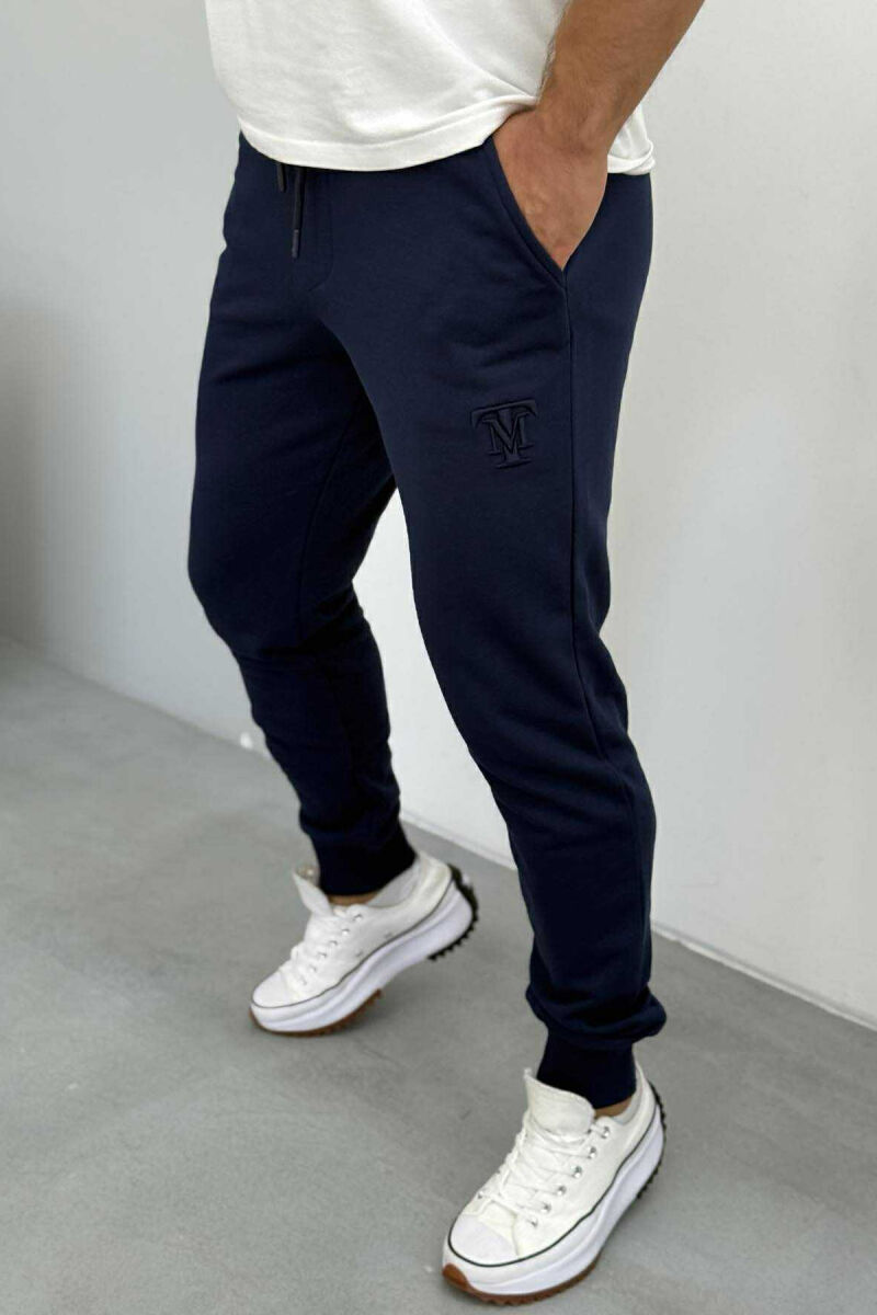 ONE COLOR SIMPLE LOGO MEN JOGGERS DARK BLUE/BEE - 3