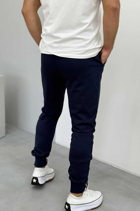 ONE COLOR SIMPLE LOGO MEN JOGGERS DARK BLUE/BEE - 4