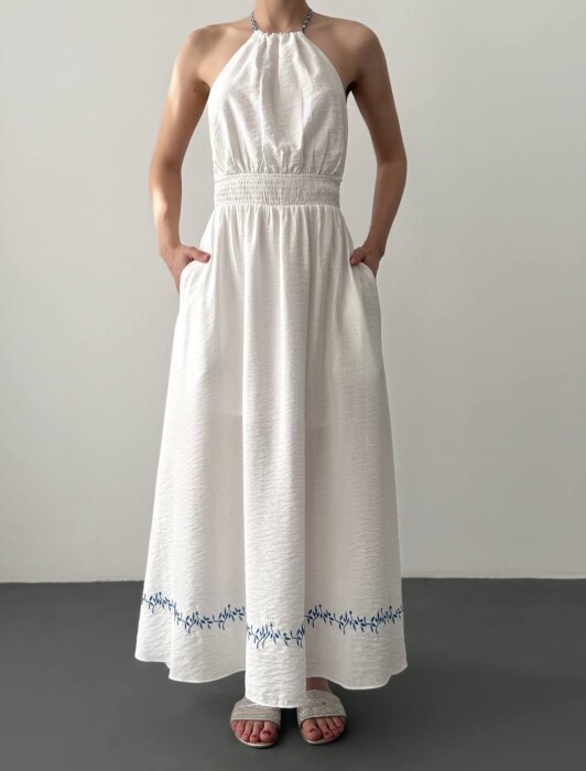 OPEN BACK ONE COLOR LONG WOMEN DRESS WHITE-E BARDHE - 8