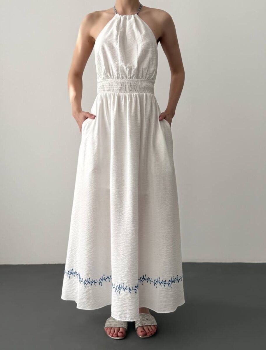 OPEN BACK ONE COLOR LONG WOMEN DRESS WHITE-E BARDHE - 8