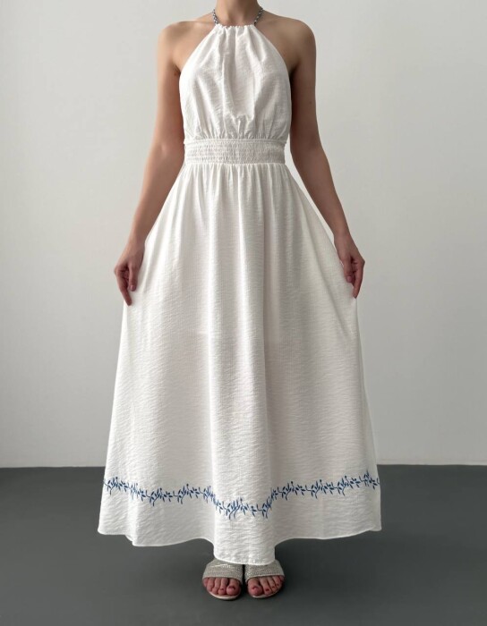 OPEN BACK ONE COLOR LONG WOMEN DRESS WHITE-E BARDHE - 9