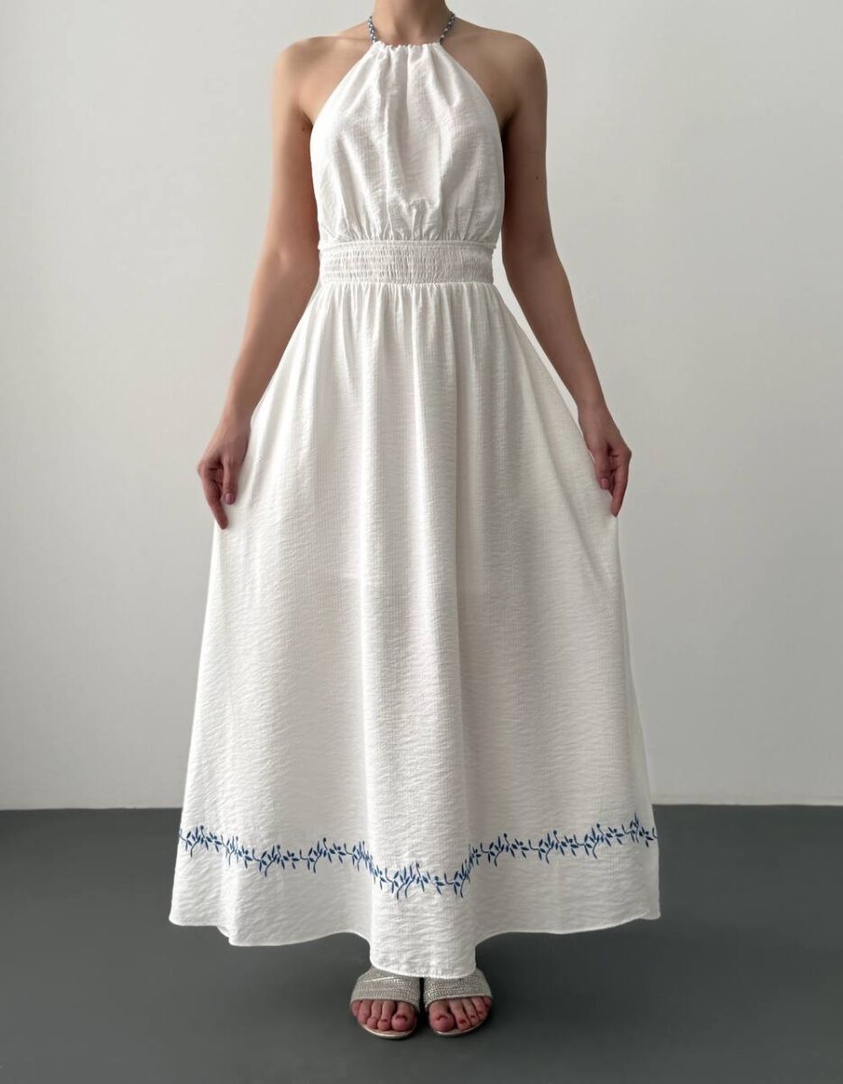 OPEN BACK ONE COLOR LONG WOMEN DRESS WHITE-E BARDHE - 9