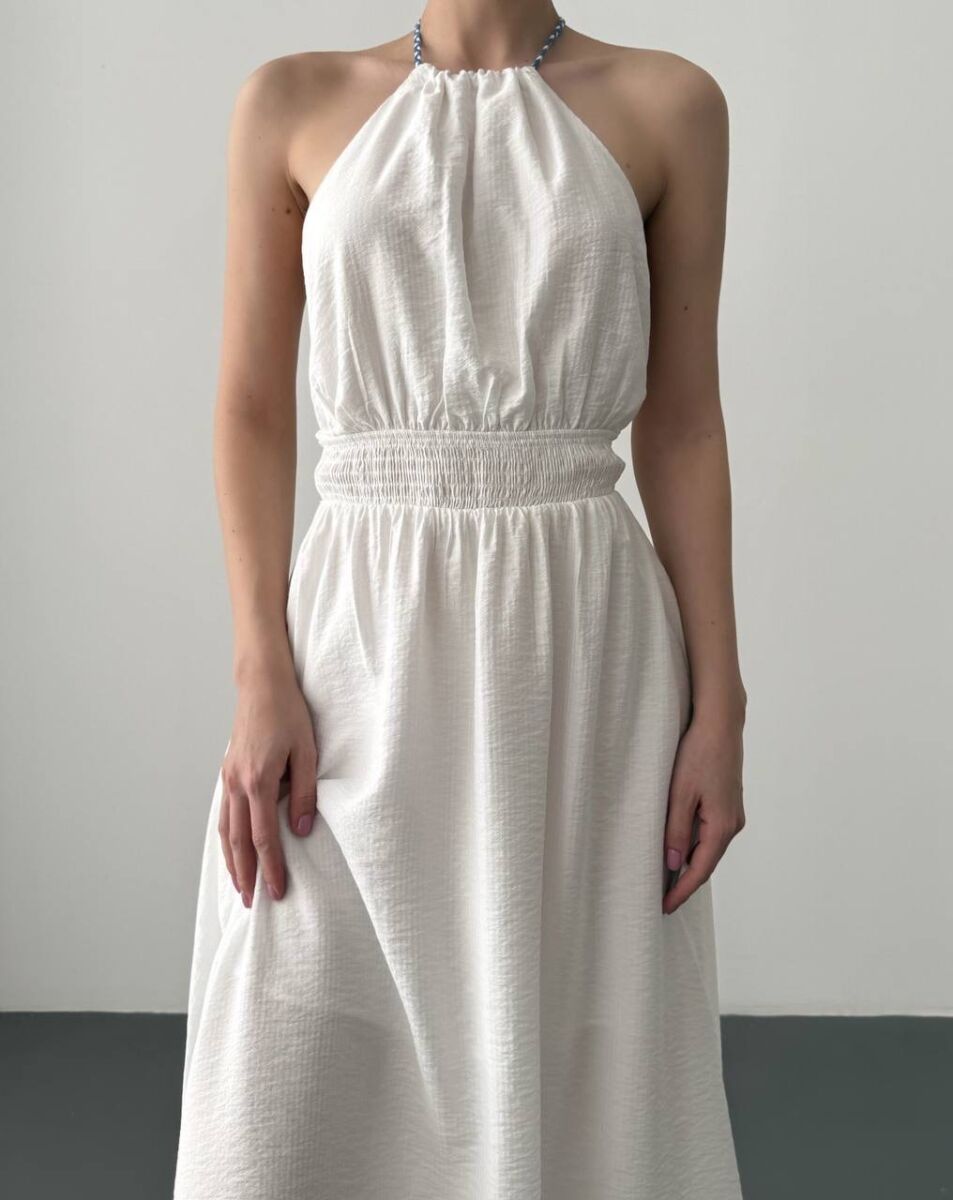 OPEN BACK ONE COLOR LONG WOMEN DRESS WHITE-E BARDHE - 10