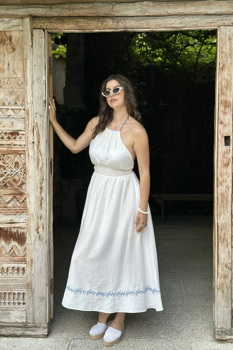 OPEN BACK ONE COLOR LONG WOMEN DRESS WHITE-E BARDHE - 5