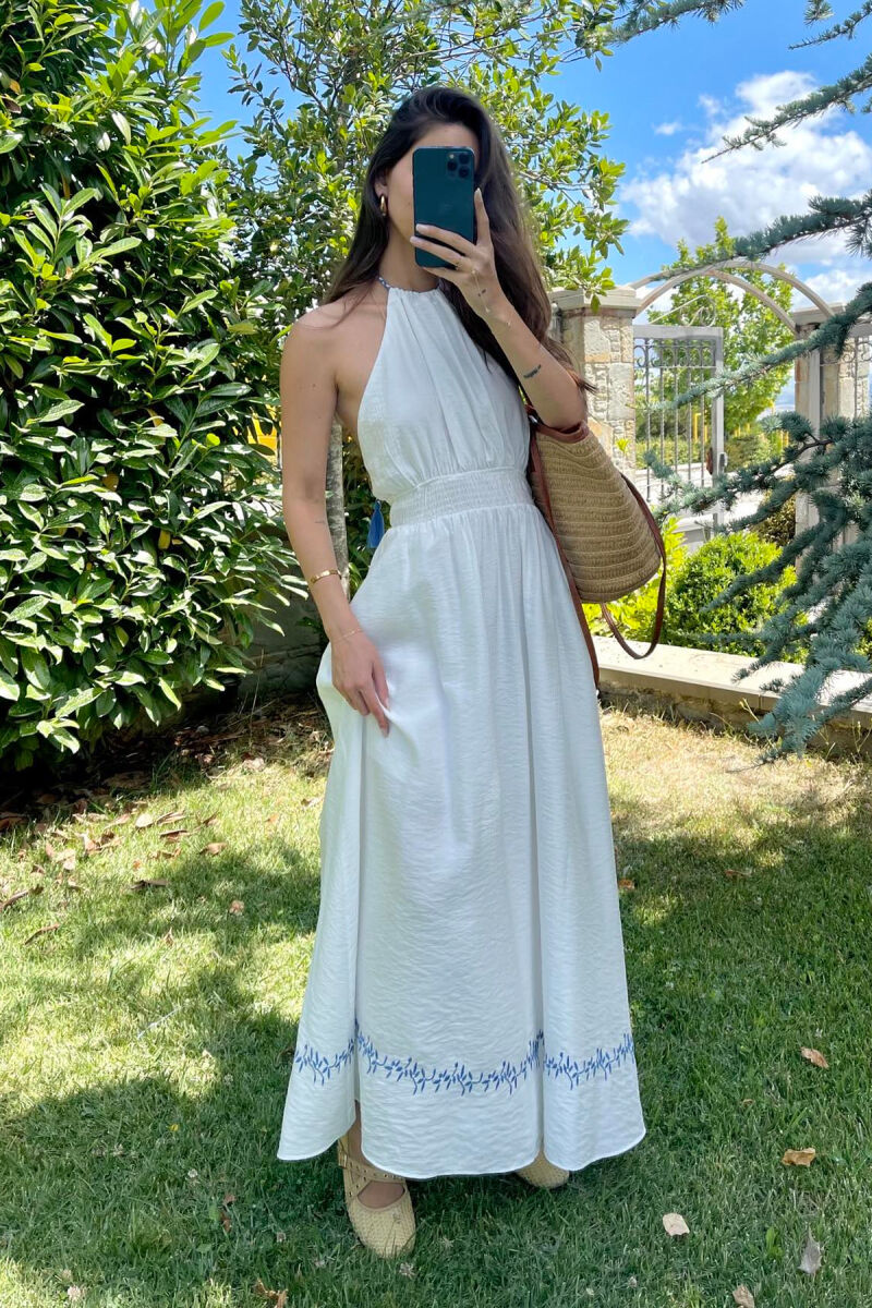 OPEN BACK ONE COLOR LONG WOMEN DRESS WHITE-E BARDHE - 1
