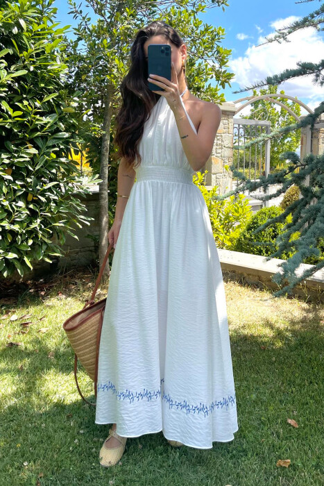 OPEN BACK ONE COLOR LONG WOMEN DRESS WHITE-E BARDHE - 2