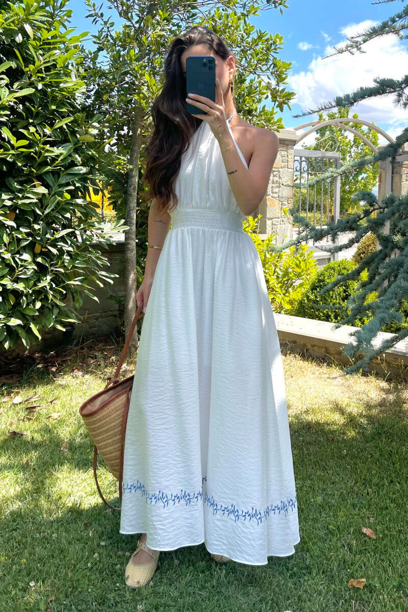 OPEN BACK ONE COLOR LONG WOMEN DRESS WHITE-E BARDHE - 2
